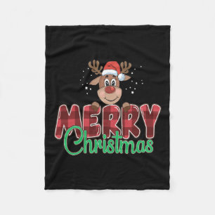 Vrolijke Kerstbuffel Plaid Red Santa Reindeer X Fleece Deken