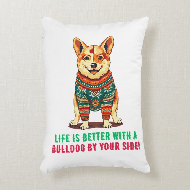 Vrolijke kerstbulldog accent kussen (Voorkant(Verticaal))