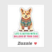 Vrolijke kerstbulldog sticker (Vel)