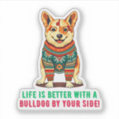 Vrolijke kerstbulldog sticker (Voorkant)