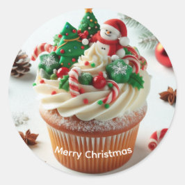 Vrolijke kerstcupcake ronde sticker