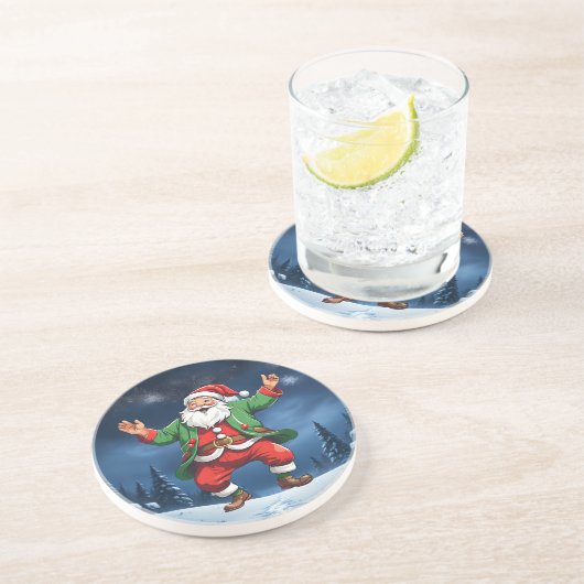 Vrolijke kerstdans zandsteen onderzetter (Zijkant)