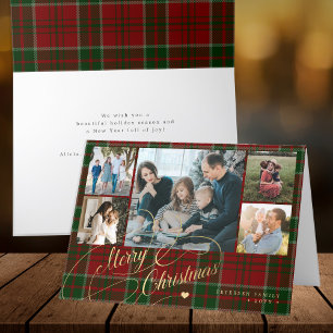 Vrolijke Kerstfoto collage rood groen plaid Feestdagen Kaart
