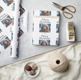 Vrolijke Kerstfoto Familie Modern White Holiday Cadeaupapier