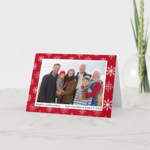 Vrolijke Kerstfoto Sneeuwvlokken Rood Feestdagen Kaart