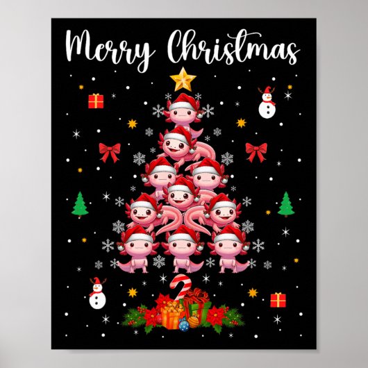 Vrolijke kerstgroep Santa Axolotls als kerstboom Poster (Voorkant)