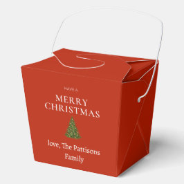 Vrolijke kerstgroet met boom op rood gebruik bedankdoosjes