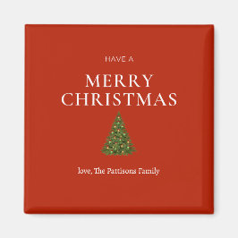 Vrolijke kerstgroet met boom op rood gebruik magneet