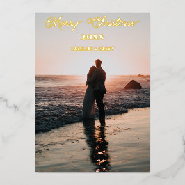 Vrolijke kerstgroeten van Happy Couple Folie Uitnodiging