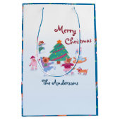 Vrolijke Kersthond Schaatsen Naam Blauw Medium Cadeauzakje (Voorkant)