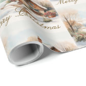 Vrolijke kersthut in het besneeuwde landschap cadeaupapier (Rol Hoek)