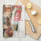 Vrolijke kersthut in het besneeuwde landschap theedoek (Quarter Fold)