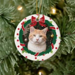Vrolijke Kerstkrans en Holly Custom Pet Foto Keramisch Ornament