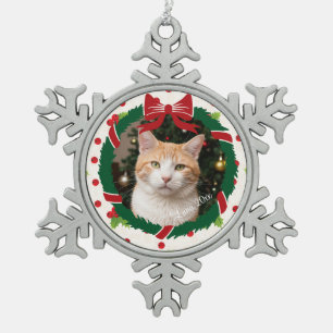 Vrolijke Kerstkrans en Holly Custom Pet Foto Tin Sneeuwvlok Ornament