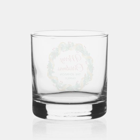 Vrolijke Kerstkrans Rood Groen Custom Whisky Glas (Achterkant)