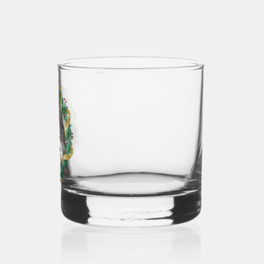 Vrolijke Kerstkrans Rood Groen Custom Whisky Glas (Links)