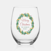 Vrolijke Kerstkrans Rood Groen Custom Wijnglas Zonder Voet (Voorkant)