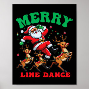 Vrolijke kerstlijn danslijn dansen en kerstman poster