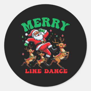 Vrolijke kerstlijn danslijn dansen en kerstman ronde sticker