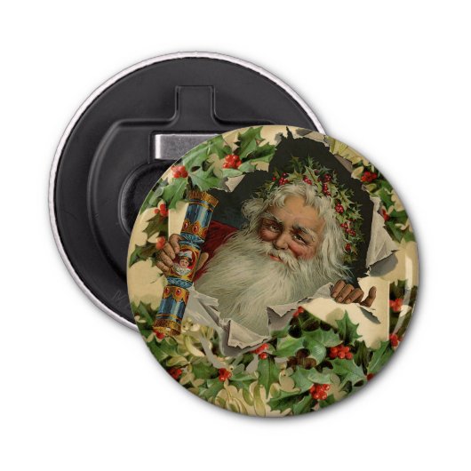 Vrolijke Kerstman Antiek Classic Button Flesopener (Voorkant)