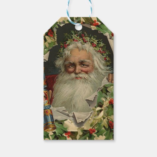 Vrolijke Kerstman Antiek Classic Cadeaulabel (Voorkant)