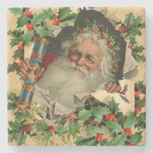 Vrolijke Kerstman Antiek Classic Stenen Onderzetter