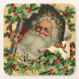 Vrolijke Kerstman Antiek Classic Vierkante Kartonnen Onderzetter