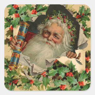 Vrolijke Kerstman Antiek Classic Vierkante Sticker