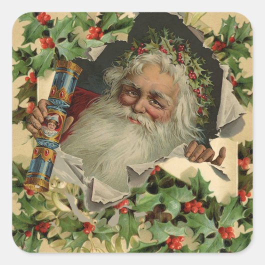 Vrolijke Kerstman Antiek Classic Vierkante Sticker (Voorkant)