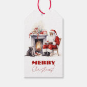 Vrolijke Kerstman bij de open haard Cadeaulabel (Voorkant)