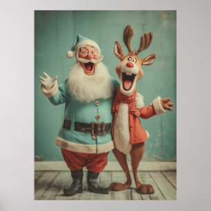 Vrolijke Kerstman en Rendier Rudolph Poster