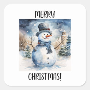 Vrolijke Kerstman in de Waterverf van de Sneeuw Vierkante Sticker