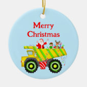 Vrolijke Kerstman in Dump Elf, Rendier Keramisch Ornament (Voorkant)