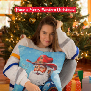 Vrolijke Kerstman in een western hoed Kerstmis Kussen