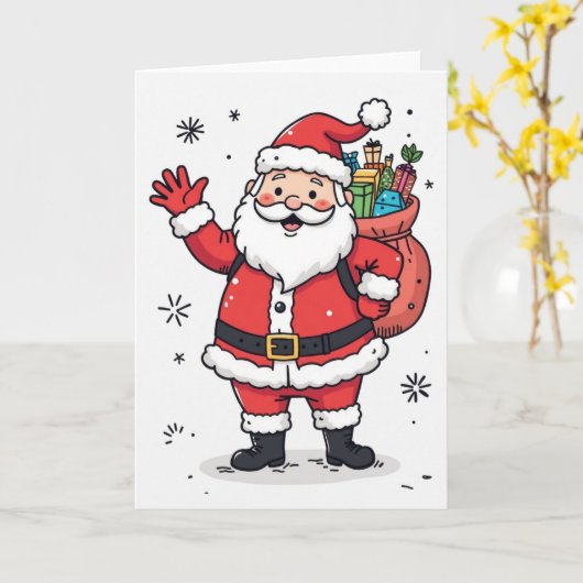 Vrolijke Kerstman Kerstkaart – Leeg Binnenkant Fee Kaart (Gele Bloem)