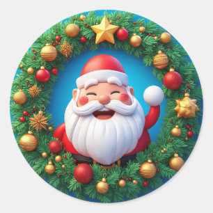 Vrolijke Kerstman Met Besneeuwde Kerst Ronde Sticker