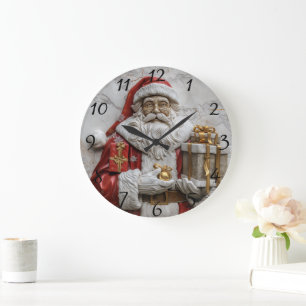Vrolijke kerstman met cadeautjes grote klok