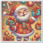Vrolijke kerstman met kerstcadeaus sticker (Voorkant)