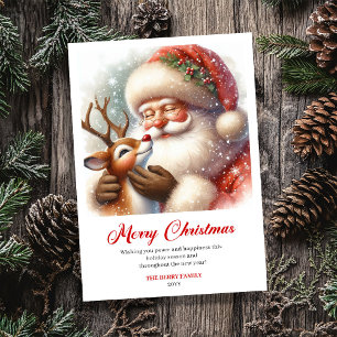 Vrolijke Kerstman met Rendier Rudolf Leuk Kerstgro Feestdagenkaart
