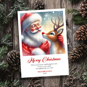 Vrolijke Kerstman Met Rendier Rudolph Leuk Kerstgr Feestdagenkaart