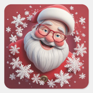 Vrolijke Kerstman Omringd door Sneeuwvlokken Vierkante Sticker