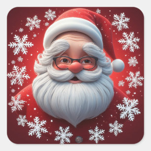 Vrolijke Kerstman Omringd door Sneeuwvlokken Vierkante Sticker