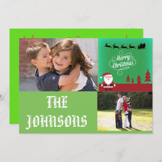 Vrolijke Kerstman Reinders Rode Sneeuwman Bomen Feestdagenkaart (Voorkant / Achterkant)