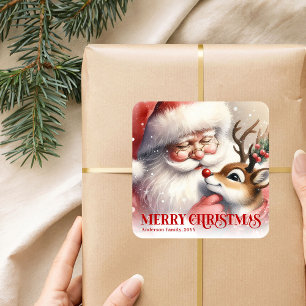 Vrolijke Kerstman Rudolph Persoonlijke Kerst Kinde Vierkante Sticker