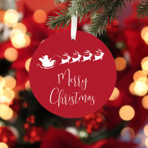 Vrolijke Kerstman Sleigh Gepersonaliseerde Rood Metalen Ornament