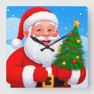 Vrolijke Kerstman Vierkante Klok