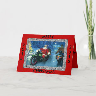 Vrolijke Kerstmis 2015 Kerstman op een motorfiets Feestdagen Kaart