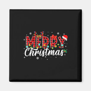 Vrolijke Kerstmis Buffalo Plaid Red Santa Family M Magneet