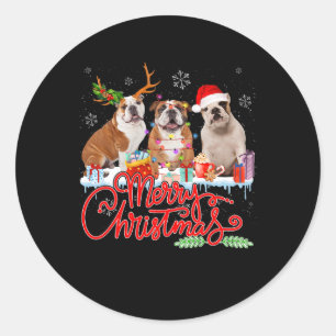 Vrolijke Kerstmis Bulldog Lover Santa Reindeer Lig Ronde Sticker