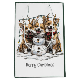 Vrolijke Kerstmis Corgi Honden Sneeuwman Medium Cadeauzakje